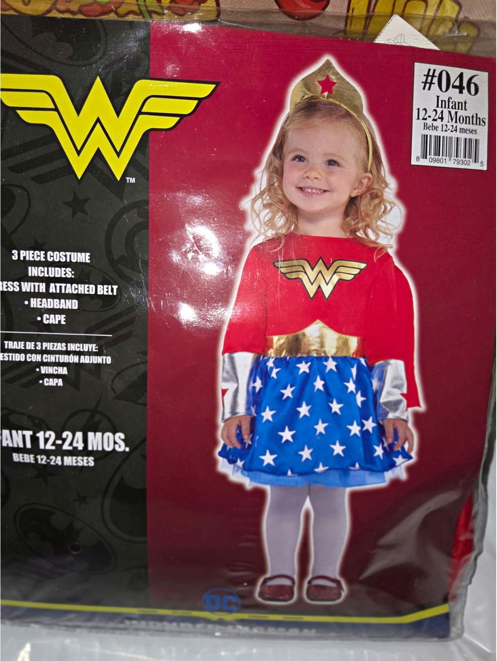 DC Wonder Woman infant girls costume dress w/ cape & headband 12-24m